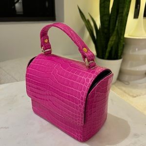 NWT hot pink leather croc embossed satchel bag